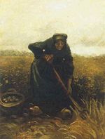 Женщина собирающая картофель